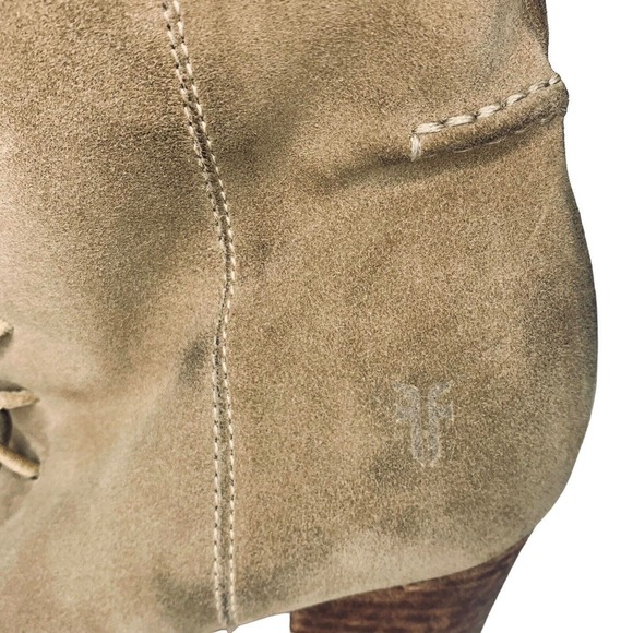 Frye Parker Moc Short Natural Oiled Suede Lace-Up Grannie Boot Womens Size 9 - Picture 4 of 11